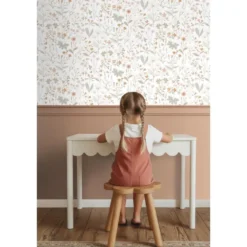 ESTAhome behang veldbloemen groen en terracotta roze - 53 x 1005 cm