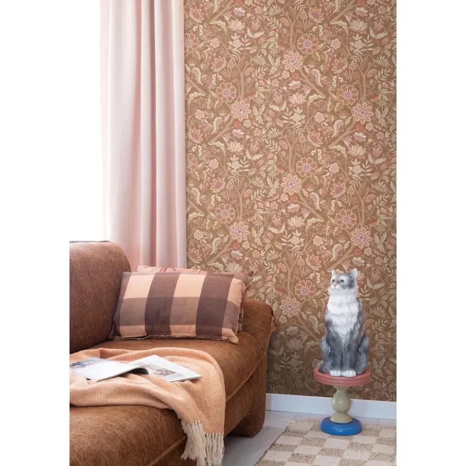 ESTAhome behang vintage bloemen bruin, terracotta en paars - 50 x 900 cm