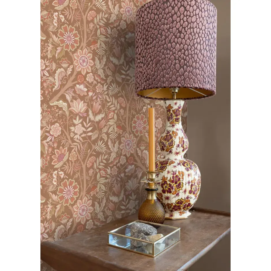 ESTAhome behang vintage bloemen bruin, terracotta en paars - 50 x 900 cm
