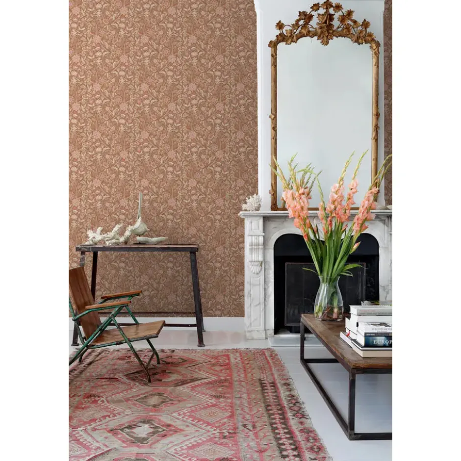 ESTAhome behang vintage bloemen bruin, terracotta en paars - 50 x 900 cm