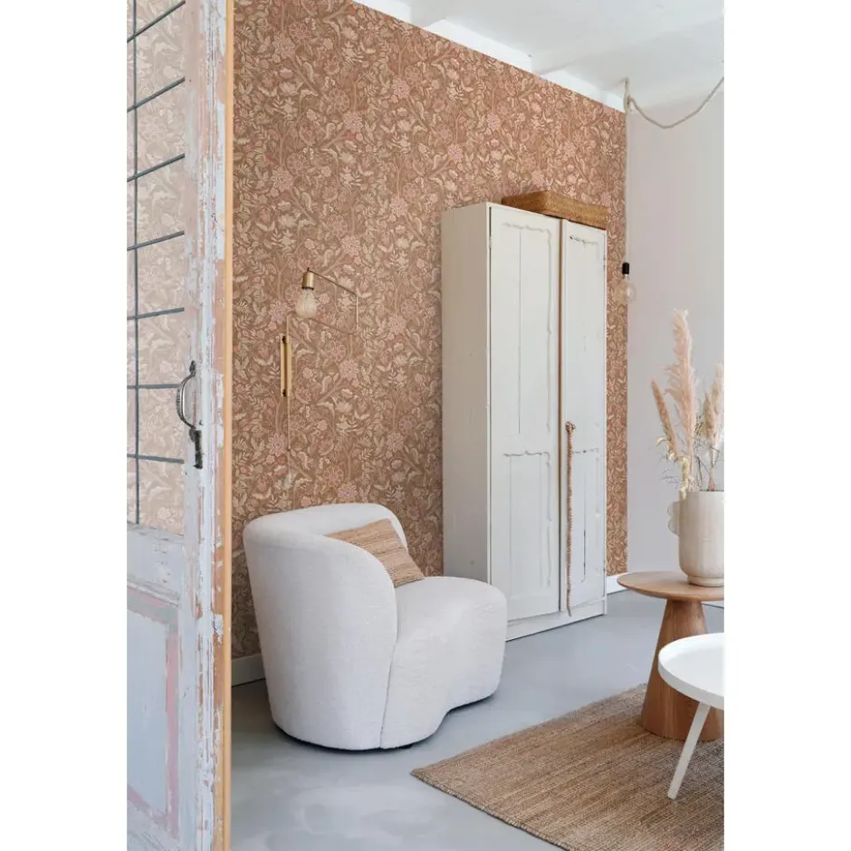 ESTAhome behang vintage bloemen bruin, terracotta en paars - 50 x 900 cm