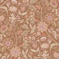 ESTAhome behang vintage bloemen bruin, terracotta en paars - 50 x 900 cm
