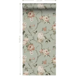 ESTAhome behang vintage bloemen vergrijsd mintgroen en zacht roze