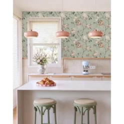 ESTAhome behang vintage bloemen vergrijsd mintgroen en zacht roze