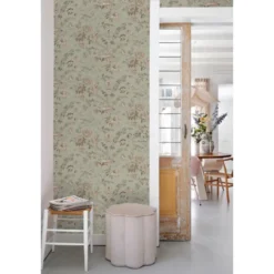 ESTAhome behang vintage bloemen vergrijsd mintgroen en zacht roze