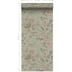 ESTAhome behang vintage bloemen vergrijsd mintgroen en zacht roze
