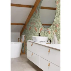 ESTAhome behang vintage bloemen in art nouveau stijl groen en terracotta