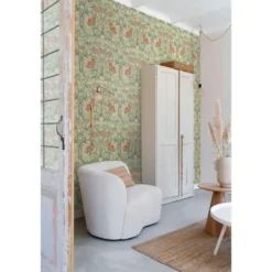 ESTAhome behang vintage bloemen in art nouveau stijl groen en terracotta