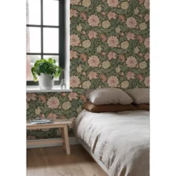 ESTAhome behang vintage bloemen vergrijsd groen en terracotta roze