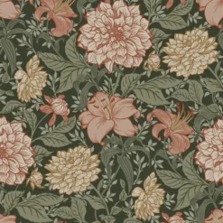 ESTAhome behang vintage bloemen vergrijsd groen en terracotta roze