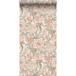 ESTAhome behang vintage bloemen oudroze en groen - 53 x 1005 cm