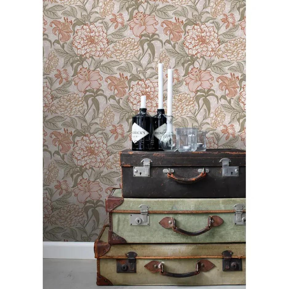 ESTAhome behang vintage bloemen oudroze en groen - 53 x 1005 cm