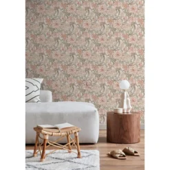 ESTAhome behang vintage bloemen oudroze en groen - 53 x 1005 cm