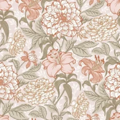 ESTAhome behang vintage bloemen oudroze en groen - 53 x 1005 cm