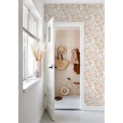 ESTAhome behang vintage bloemen terracotta en vergrijsd groen - 53 x 1005 cm