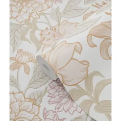 ESTAhome behang vintage bloemen terracotta en vergrijsd groen - 53 x 1005 cm
