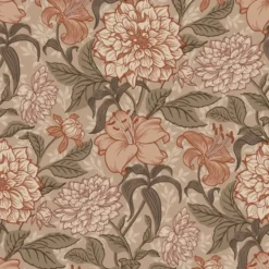 ESTAhome behang vintage bloemen oudroze, vergrijsd groen en terracotta roze