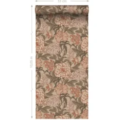ESTAhome behang vintage bloemen oudroze, vergrijsd groen en terracotta roze