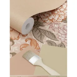 ESTAhome behang vintage bloemen oudroze, vergrijsd groen en terracotta roze