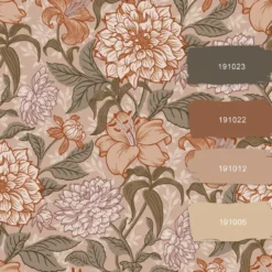 ESTAhome behang vintage bloemen oudroze, vergrijsd groen en terracotta roze