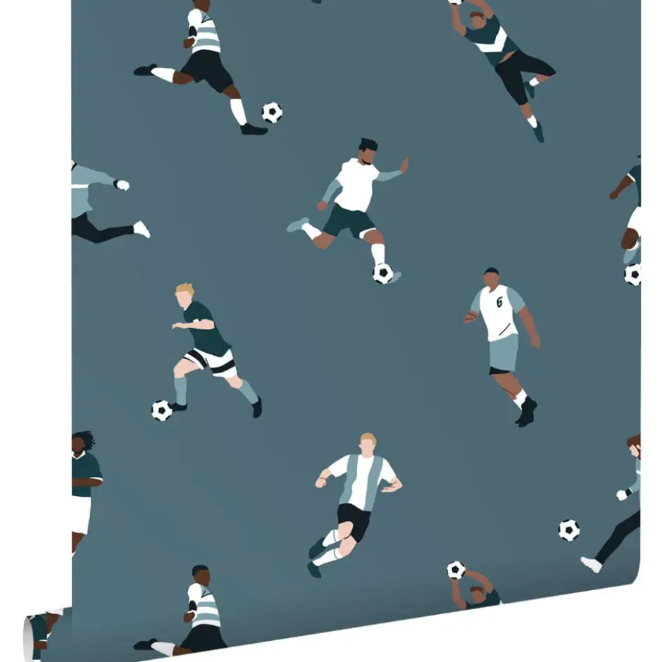ESTAhome behang voetbalspelers donkerblauw - 50 x 900 cm