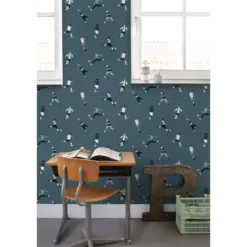 ESTAhome behang voetbalspelers donkerblauw - 50 x 900 cm