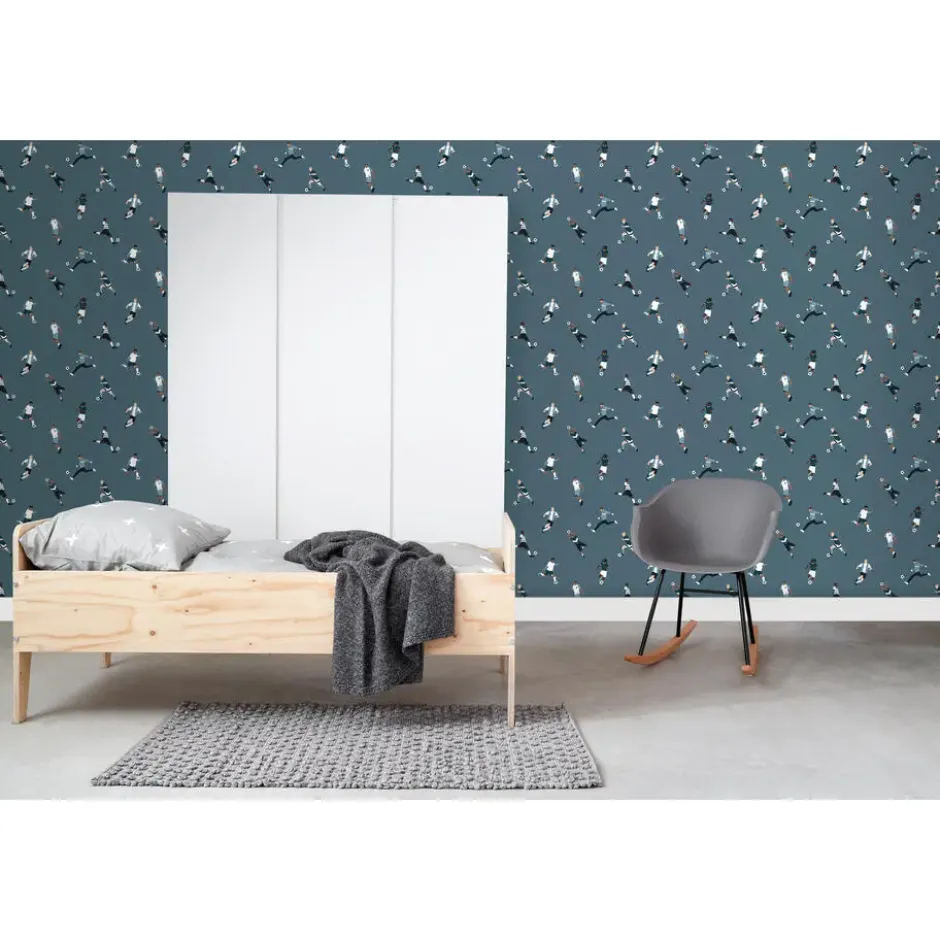 ESTAhome behang voetbalspelers donkerblauw - 50 x 900 cm