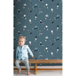 ESTAhome behang voetbalspelers donkerblauw - 50 x 900 cm