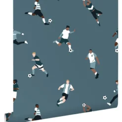 ESTAhome behang voetbalspelers donkerblauw - 50 x 900 cm