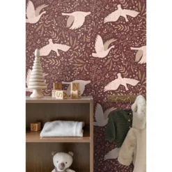 ESTAhome behang zwanen bordeaux rood - 50 x 900 cm