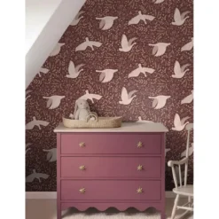 ESTAhome behang zwanen bordeaux rood - 50 x 900 cm