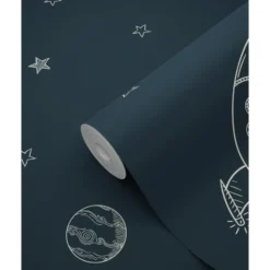 ESTAhome glow-in-the-dark behang planeten in de ruimte donkerblauw