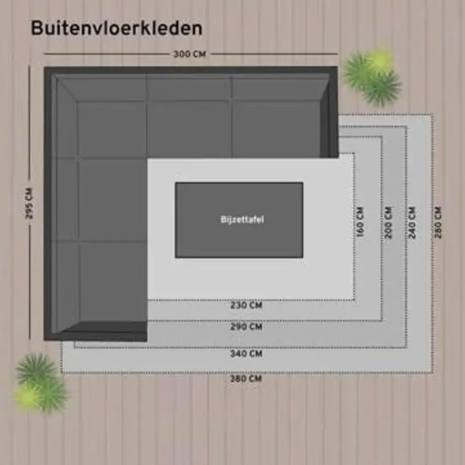 Eva Interior Buiten vloerkleed - Sage- Zwart - 200x290 cm