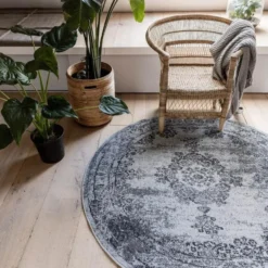 EVA Interior rond vintage Vloerkleed Bloom Grijs - 100 x 100 cm