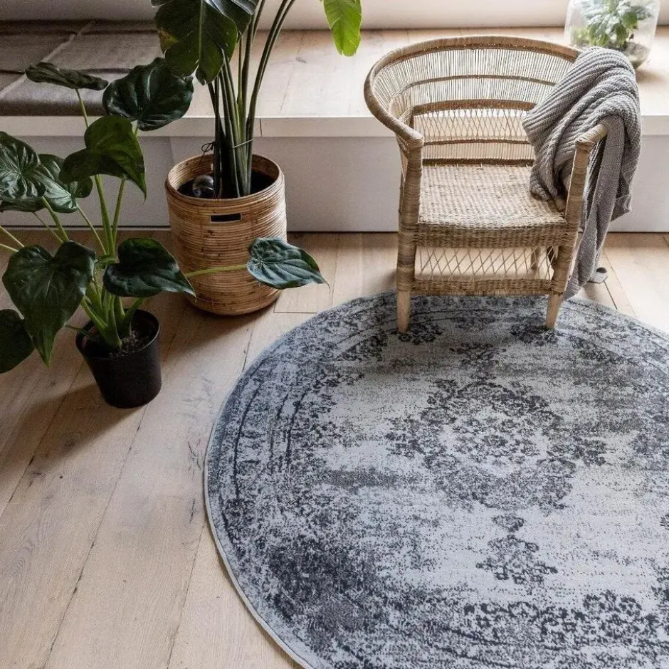 EVA Interior rond vintage Vloerkleed Bloom Grijs - 100 x 100 cm