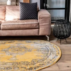 EVA Interior rond vintage Vloerkleed Bloom geel - 100 x 100 cm