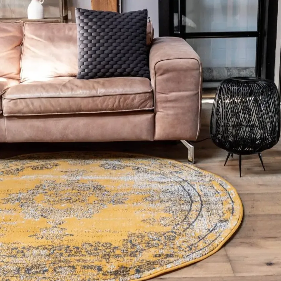 EVA Interior rond vintage Vloerkleed Bloom geel - 100 x 100 cm