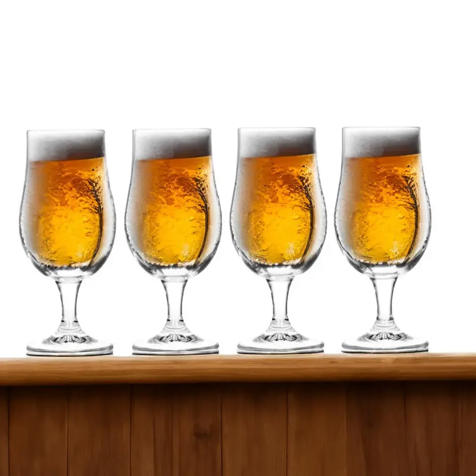 Excellent Houseware Bierglazen op voet - 4x- glas - speciaal bier