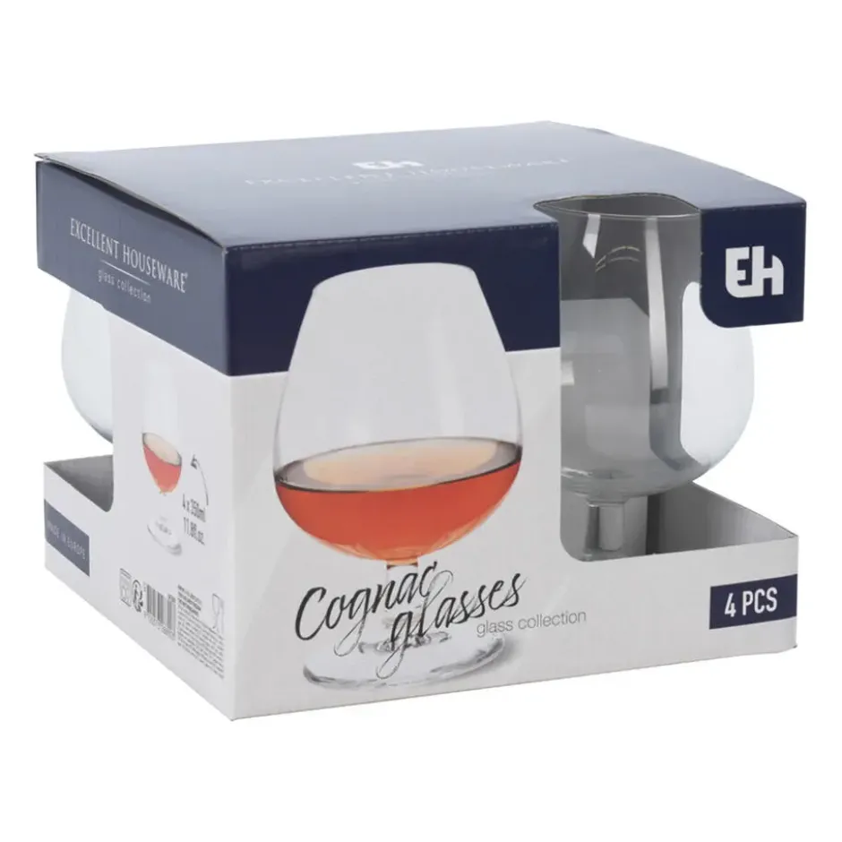 Excellent Houseware Cognac glazen - 4x stuks - glas - 350 ml