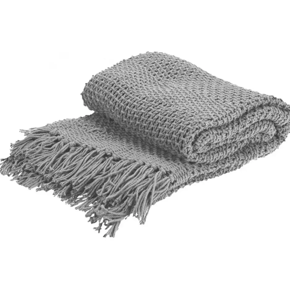 Excellent Houseware dekentje-plaid - katoen - taupe - 130 x 170 cm