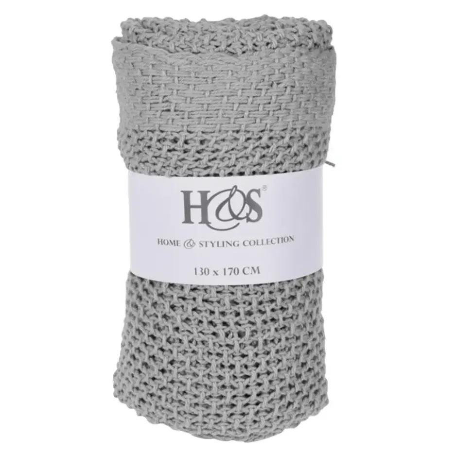 Excellent Houseware dekentje-plaid - katoen - taupe - 130 x 170 cm