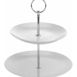 Excellent Houseware Etagere - porselein - 2-laags - met handvat