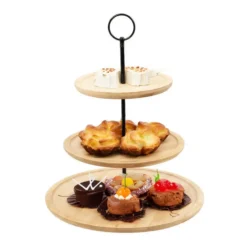 Excellent Houseware Etagere bamboe hout - 3-laags - D28 x H40 cm