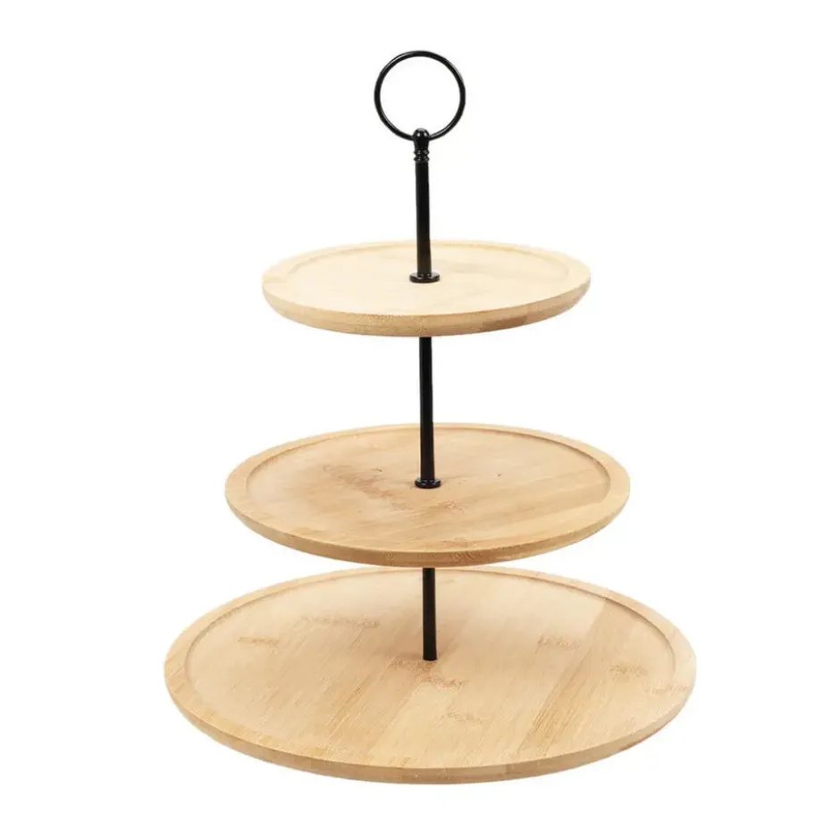 Excellent Houseware Etagere bamboe hout - 3-laags - D28 x H40 cm