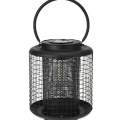 Excellent houseware Lantaarn - solar - LED - rond - zwart - 22 cm