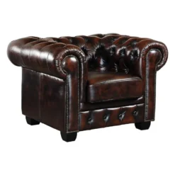 Fauteuil met rechte rugleuning BRENTON - 1 plaats - Donkerbruin Leer