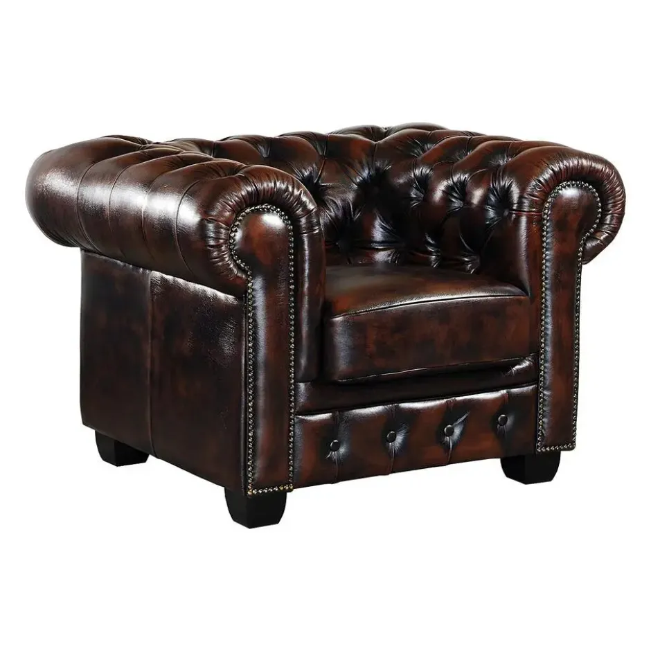 Fauteuil met rechte rugleuning BRENTON - 1 plaats - Donkerbruin Leer
