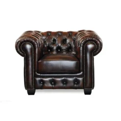 Fauteuil met rechte rugleuning BRENTON - 1 plaats - Donkerbruin Leer