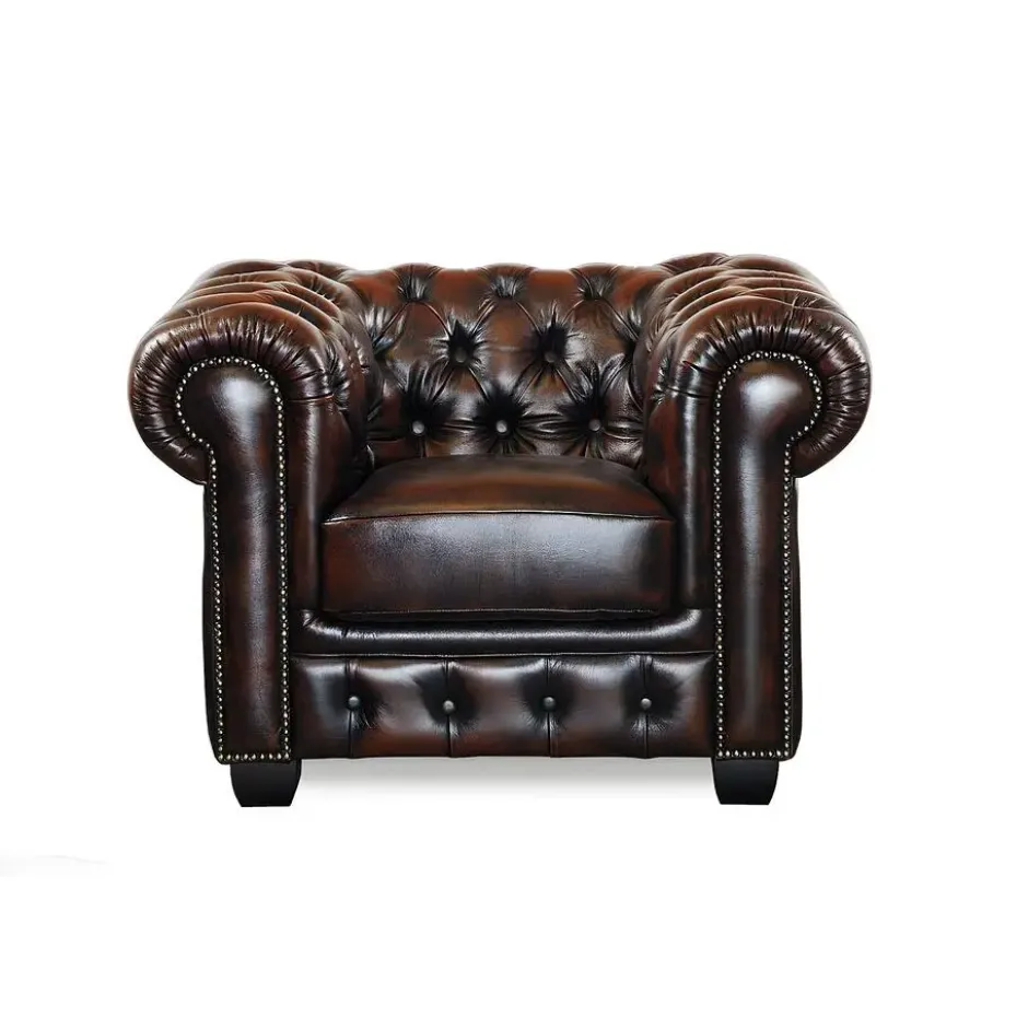 Fauteuil met rechte rugleuning BRENTON - 1 plaats - Donkerbruin Leer