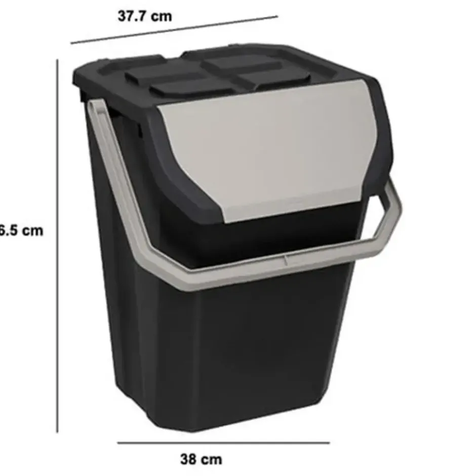 5Five Afvalbak/vuilnis klepdeksel - kunststof - zwart - 37L
